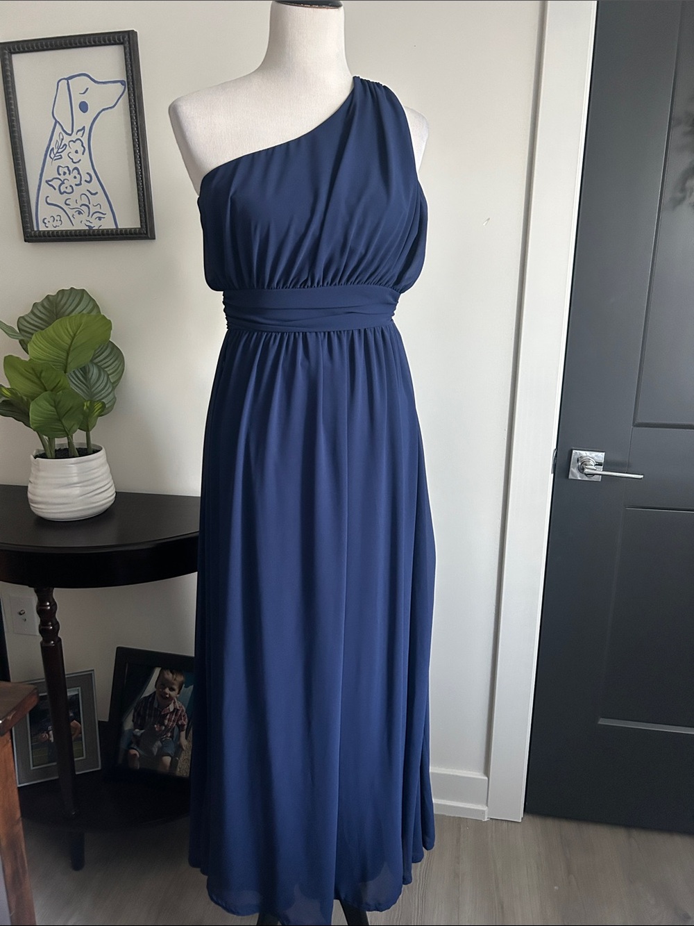 Lulus S One-Shoulder Navy Evening Dress - Elegant Maxi only Worn once